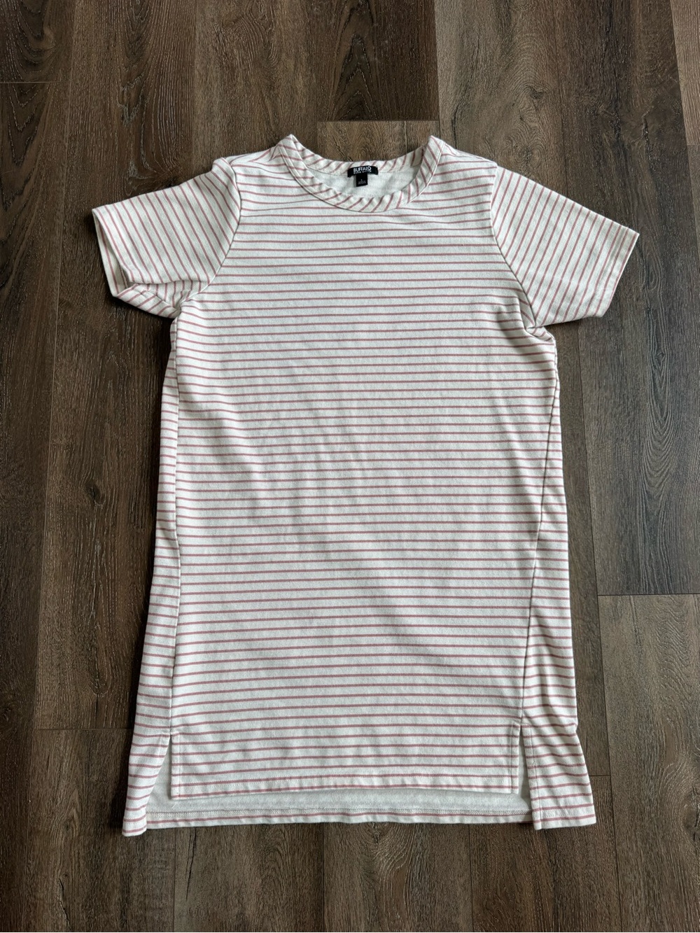 Buffalo David Button Tee Shirt Dress with Dusty Pink Stripes Women’s size Large